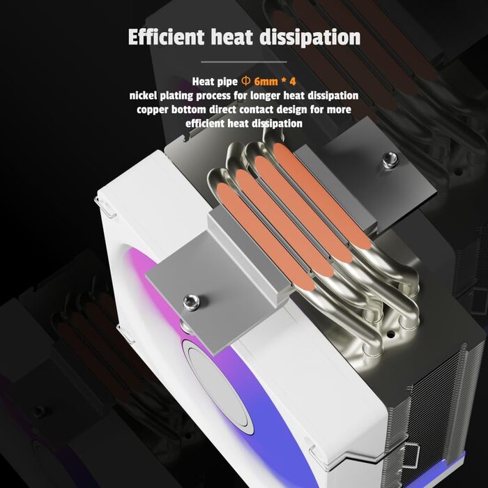 Охолоджувач CPU Jungle Leopard KF400X з LED підсвічуванням: 4 теплові трубки, 4PIN PWM вентилятор, сумісний з Intel LGA 2011/115X/1200/1366/1700/1851, AM4/AM5 (білий)