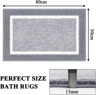 Килимок для ванної кімнати SHACOS: неслизький, м'який, швидковисихаючий, 50x80 см, сірий
