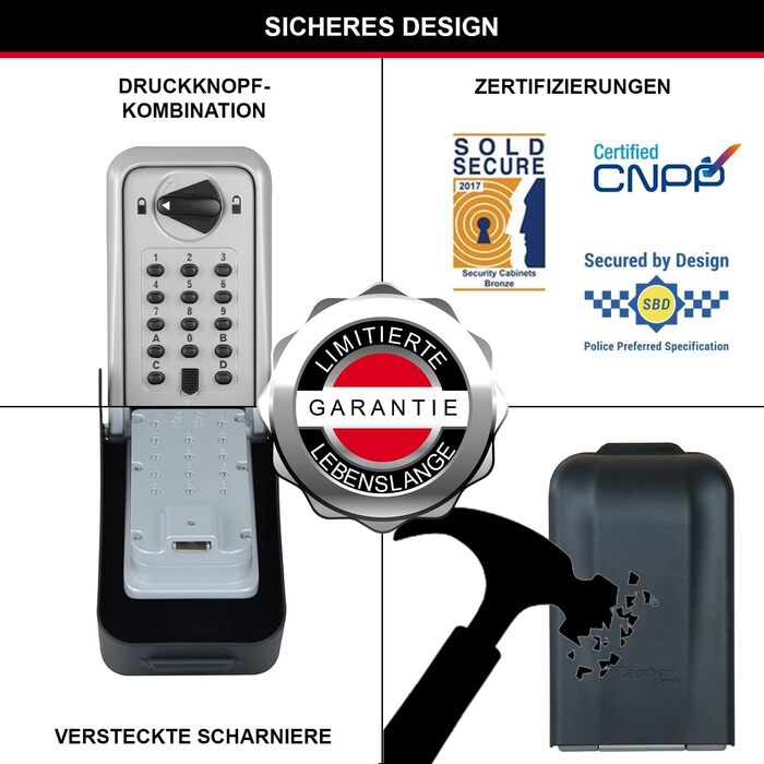 Сейф для ключів Master Lock сертифікований, великий, настінний, зовнішній, 17.3 x 10.3 x 7.5 см, підвищена безпека