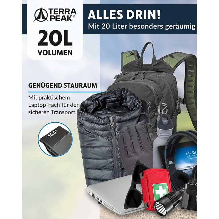 Туристичний рюкзак 20 л Active 20 Premium, з вентильованою спинкою, дощовиком і кріпленням для питної системи, 3D Air Mesh, сірої, для походів та міста