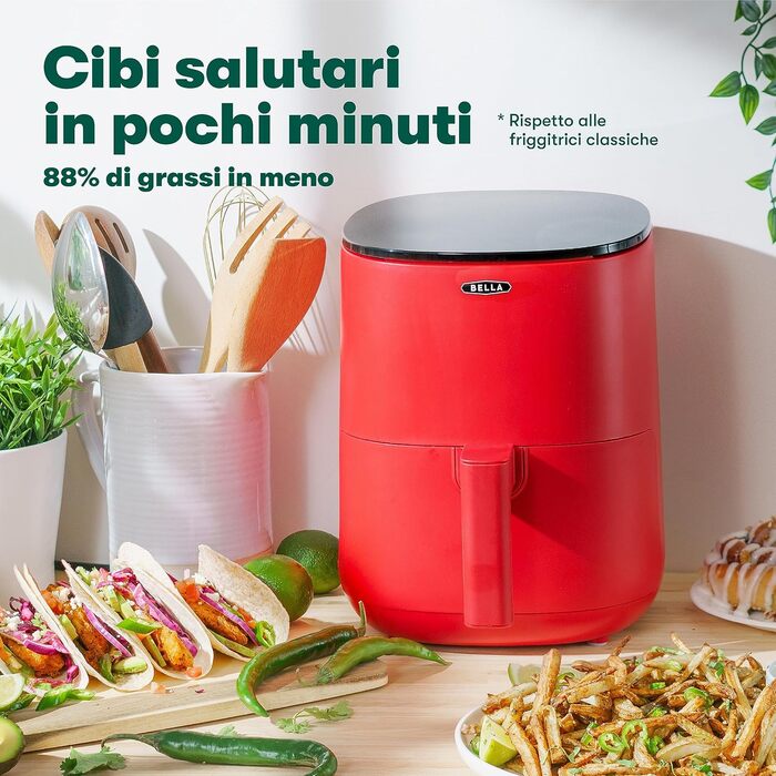 BELLA 3L Фритюрниця з сенсорним екраном, без олії, антипригарне покриття, червона