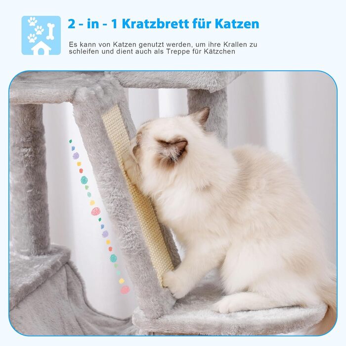 Котячий будиночок з когтеточкою Hey-Brother Kratzbaum 135 см, сірий. З платформою, іграшкою, печерою та гамаком. MPJ019-SW