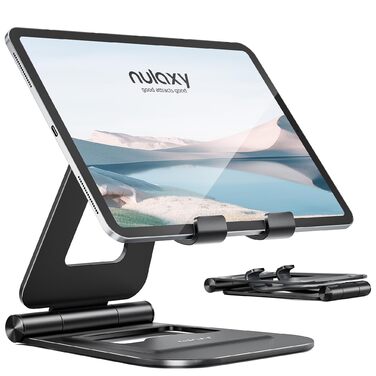 Алюмінієва подвійна складна підставка для iPad та планшетів Nulaxy, регульований настільний тримач для iPad Pro/Air/Mini, iPhone, Kindle, чорний