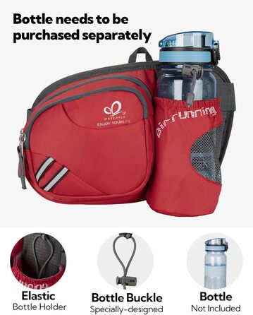 Спортивна поясна сумка WATERFLY з тримачем для пляшки, для жінок та чоловіків, червона