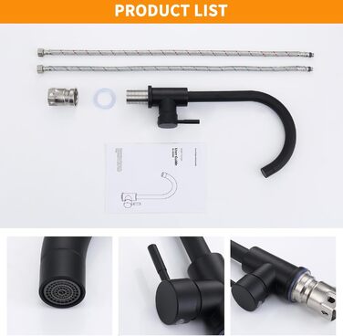 Кран кухонний HOMELODY чорного кольору, 360° поворотний, з високим виливом, з нержавіючої сталі, одноlever, G3/8 з'єднання