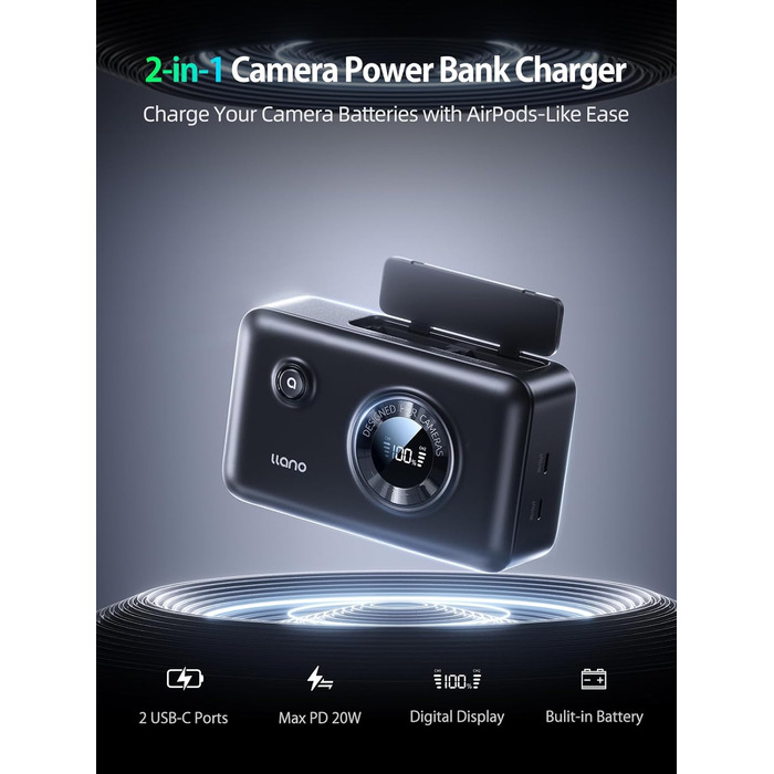 Акумулятор NP-FW50 для Sony + Powerbank 12400mAh з USB-C та Smart Display: ZV-E10, Alpha, RX10