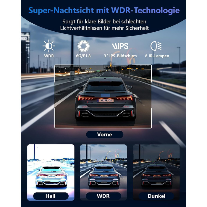 Автомобільний відеореєстратор HUPEJOS V8Pro 4K 4-канальний, 360 градусів, передня та задня камери, глянцевий чорний