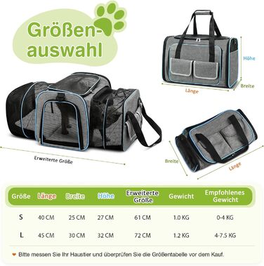 Розширювана переноска для котів та собак ALLSOPETS. Складана переноска для домашніх тварин, сумка-переноска для подорожей, походів, кемпінгу (Сірий, S)