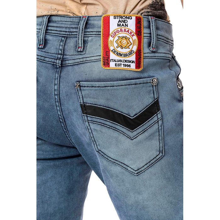 Чоловічі джинси Cipo & Baxx Destroyed, блакитні, 38W/32L | Модні рвані джинси в стилі biker