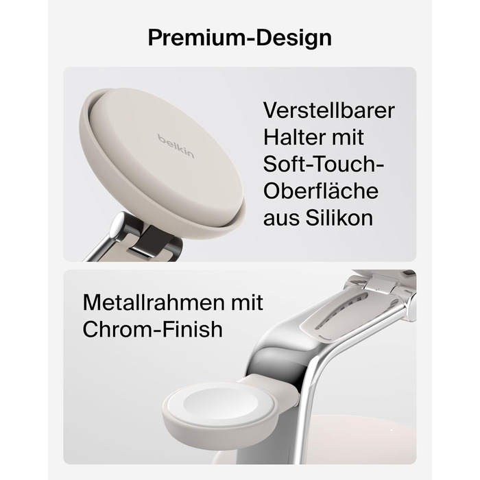 Беспроводное зарядное устройство Belkin UltraCharge Pro Qi2 3-в-1, 25W, MagSafe сумісне для iPhone, Apple Watch, AirPods, адаптер 45W, пісочний колір