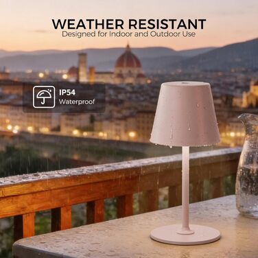 Світлодіодний настільний світильник бездротовий з димером, 2 шт. - Нічник на батарейках для дому та вулиці, IP54, метал (Бежево-рожевий)