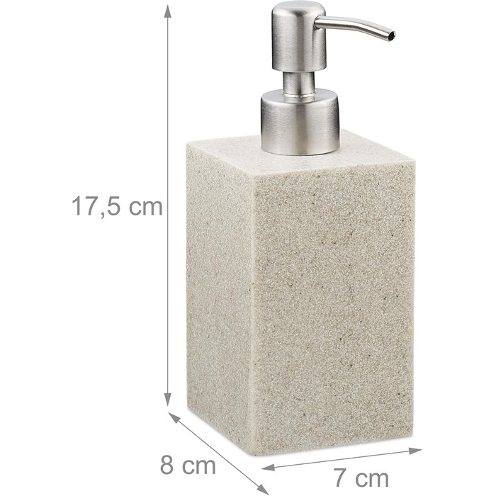 Дозатор мила Relaxdays 300 мл, наповнюваний, для ванної/кухні, білий (пісок), полірезин, нержавіюча сталь