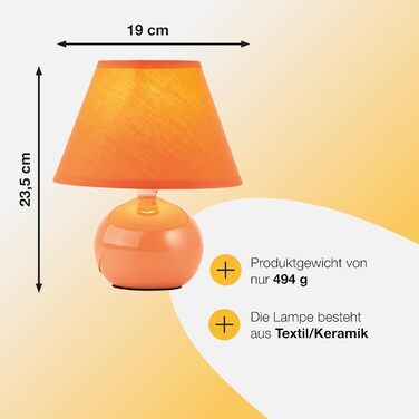 BRILLIANT Primo – стильна настільна лампа з тканинним абажуром, оранжевого кольору, для спальні, вітальні та приліжкового столика, цоколь E14