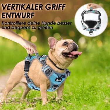 Шлейка для собак великих порід, анти-тяга, з 2 карабінами та зручною ручкою, регульована та світловідбиваюча, для щоденних тренувань (L), камуфляжний колір