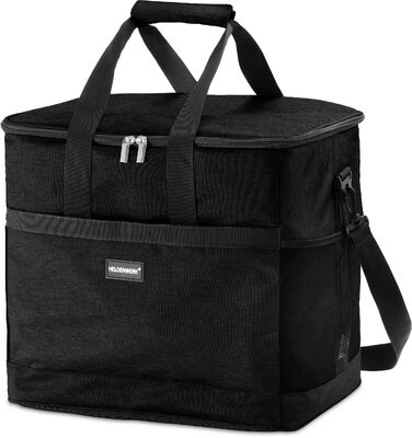 Термосумка HELDENWERK 40л, велика, складна – ізотермічна сумка для пікніка, ланчу, з 7 відділеннями, витримує до 12 годин, водовідштовхувальна, чорна