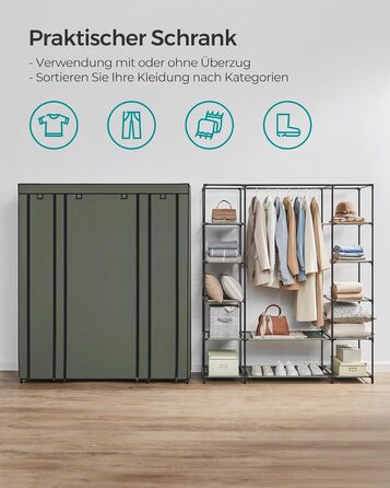 SONGMICS Wardrobe, Clothes Closet, with Clothes Rail and Shelves, Fabric Cover, for Bedroom, Dressing Room, 150 x 45 x 175 cm, LSF03H (Light Beige)