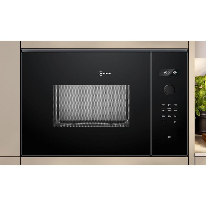 Вбудована мікрохвильова піч NEFF HLAWG25S3, 50x38 см, LED дисплей, автоматичні програми, Easy Clean, Easy Clock, чорний колір