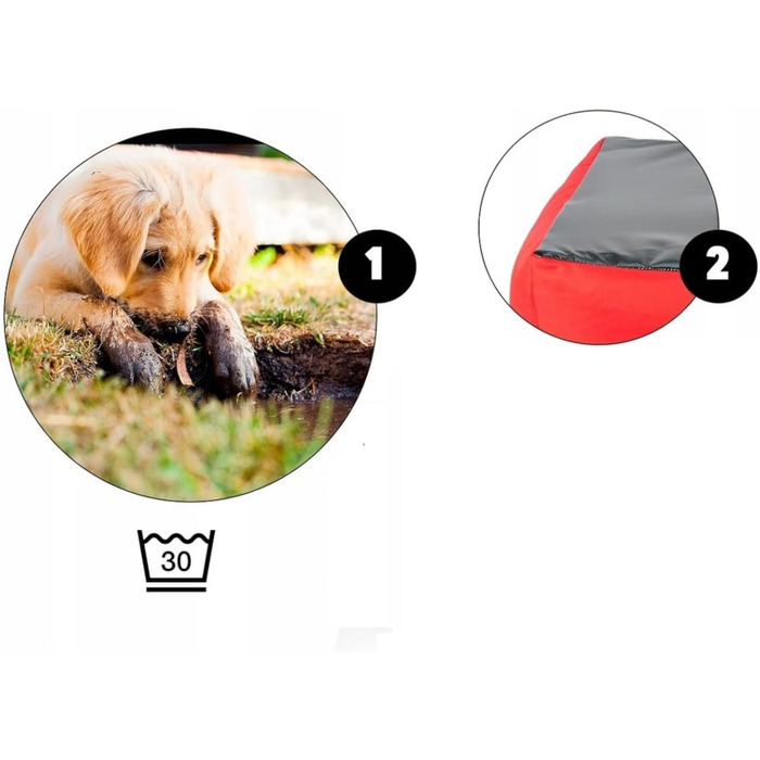 KingDog Microfiber Dog and Cat Bed with Two Cushions, Dog Cushion, Dog Basket, Pet Bed, Washable, Waterproof Material (Inner Dimensions: 40x30cm / Outer Dimensions: 55x45cm, Grey/Black)