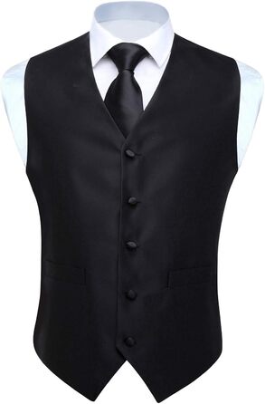 Костюм-трійка для чоловіків HISDERN V3-01: елегантна жилетка з двобортною застібкою, вузький крій, жаккард з візерунком пає, чорний, 6XL