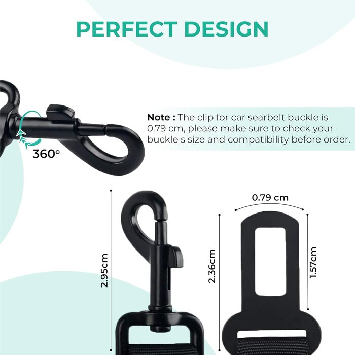Ремінь безпеки для собак у машину – набір 2 шт. з дорожнім мискою, еластичним гумовим реміннем, регульований, з поворотним механізмом 360° та функцією захисту від ударів для безпечної поїздки