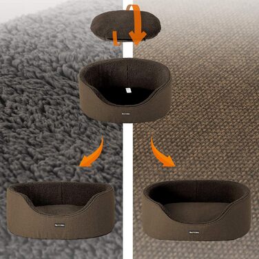 Feandrea Dog Bed, Dog Basket, Reversible Cushion, 73 x 60 x 27 cm, Brown PGW031K01