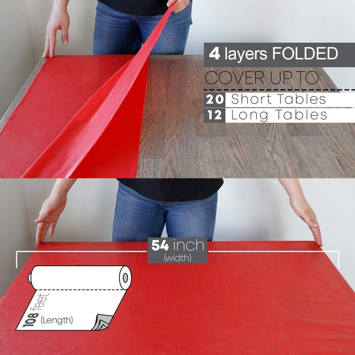 Neatiffy 137 cm x 30 m Disposable Plastic Tablecloth, for Party/Banquet, Tablecloths for Rectangular/Round/Square Tables, Equivalent to 12 Picnic Packs (red)