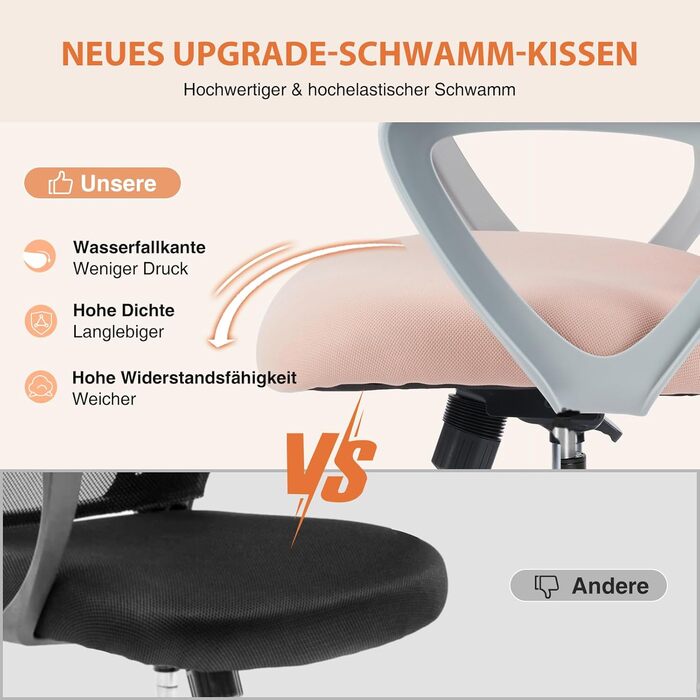 Ергономічне крісло Sweetcrispy для офісу та дому, з підтримкою попереку, регулюванням висоти та підлокітниками (рожевий)