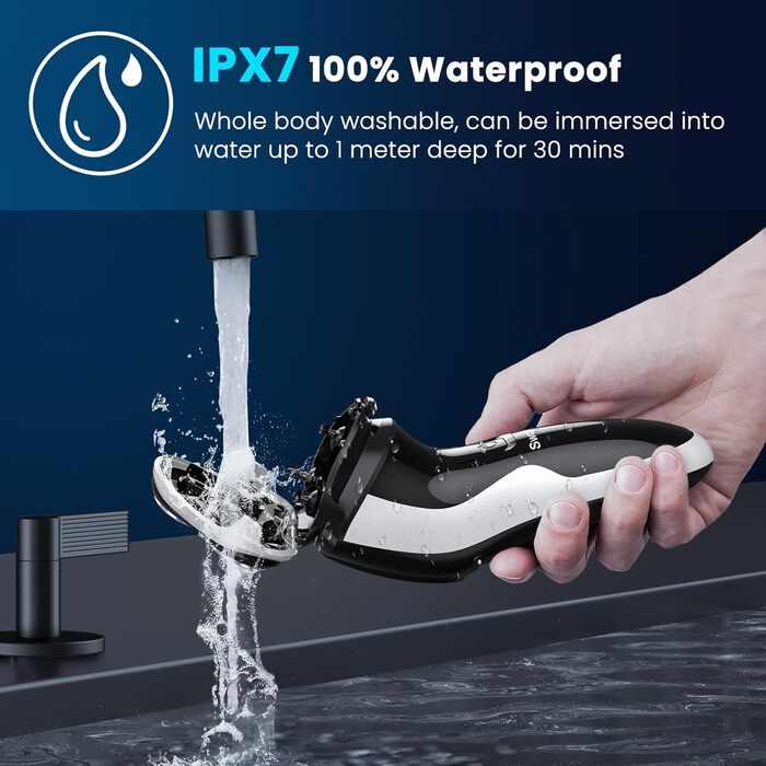 Електричний верстат для гоління SweetLF [2023 Neu] для чоловіків з 3D-головкою, LED-дисплеєм, 3 змінні голівки та зарядним пристроєм. Вологостійкий IPX7, чорний