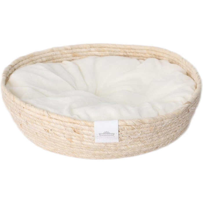 Кругле ліжко для тварин Dehner Premium Lovely Kuschelbett, діаметр 45 см, висота 13 см, натуральні матеріали/плюш, білий/бежевий колір