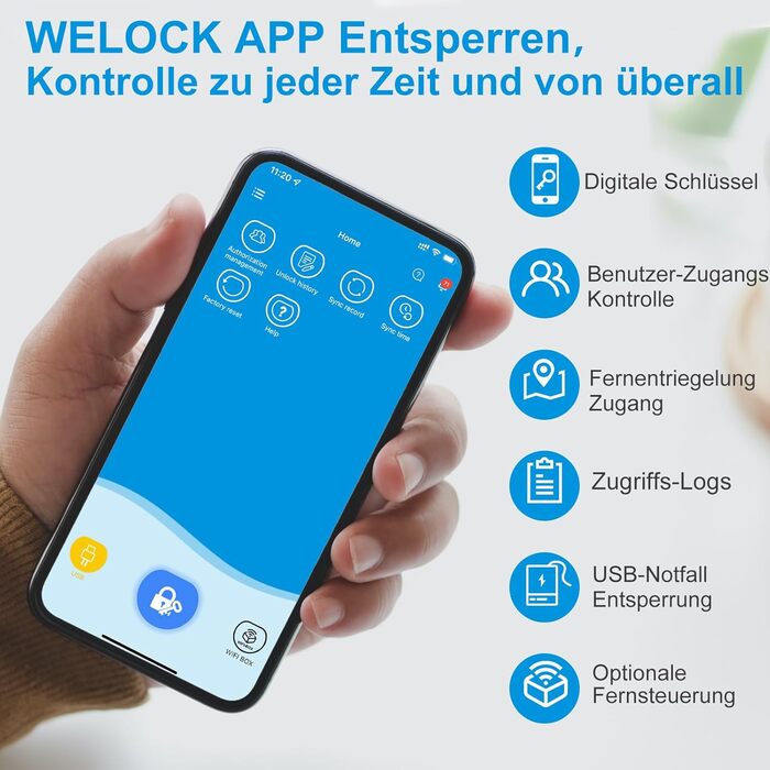 Електронний дверний замок WELOCK ToucA51 з відбитком пальця, кодом, RFID-карткою та мобільним додатком, для вхідних дверей, регульований циліндр 30-70 мм