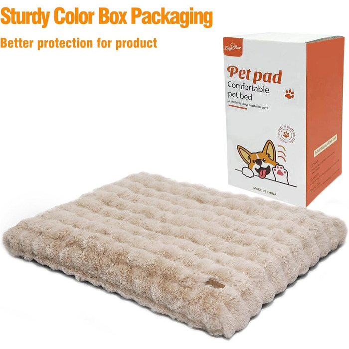 Килимок для собак BingoPaw: великий, миючий, м'який, водонепроникний, з антиковзаючою основою, 90x60x10 см (XL: 105x70x12 см, Бежевий)