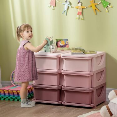 HOMCOM Kids' Chest of Drawers with Storage Boxes, Toy Organizer, Toy Box, Three Tiers for Children's Room, 3-6 Years, Children's Furniture, 37 x 37 x 56.5 cm (75L x 37W x 56.5H cm, Pink+Purple)