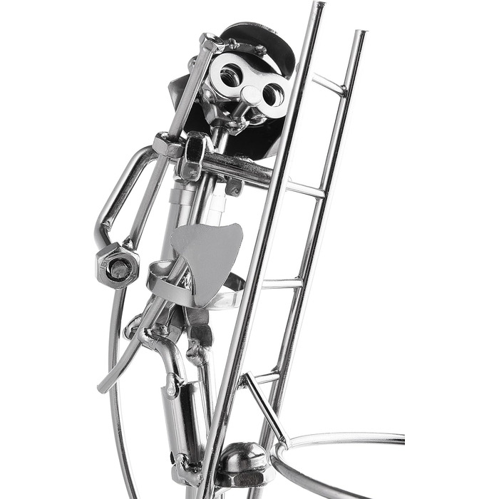 BRUBAKER Wine Bottle Holder, Fireman on Ladder, Decorative Object, Metal with Greeting Card for Wine Gift