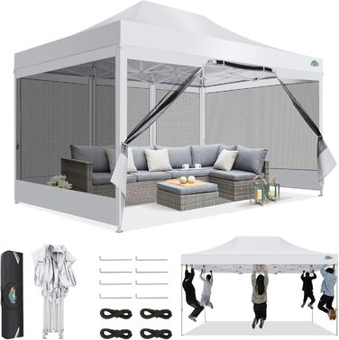 COBIZI Pavilion 3x3m Foldable, Waterproof & Winter-Proof – Stable Garden Tent with 23mm Steel Pipe, UV50+ and Mosquito Nets for Camping/Parties + Carry Bag (White, 3mx4.5m)