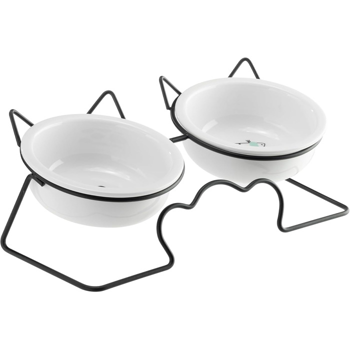 Набір мисок для тварин Navaris (2 шт.) - миски для котів та собак, кераміка, 350 мл, білий/чорний