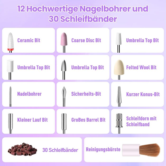 Електричний фрезер для нігтів 15 в 1: професійний набір для манікюру та педикюру, 35000 об/хв, для гелю та акрилу