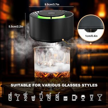 Електричний набір для копчення віскі Saturn - 6 дерев'яних чіпсів, 6 каменів для віскі, форма для льоду, перезаряджається, для бурбону, подарунок для батька, чоловіка, електричний дим для віскі + камені