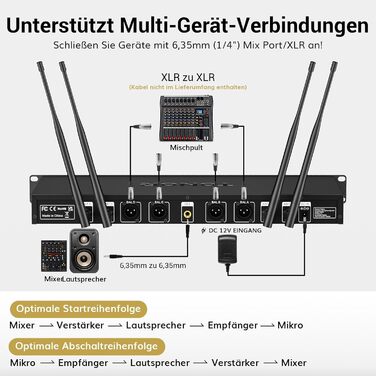 TONOR Бездротовий мікрофонний комплект UHF з 4 каналами: ручний, нагрудний, наголовний мікрофон, 90 м радіус дії, для співу, караоке, 2 ручні мікрофони та 2 нагрудні передавачі