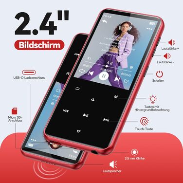 MP3 плеєр AGPTEK 64GB з Bluetooth 5.3, TFT-екраном 2.4
