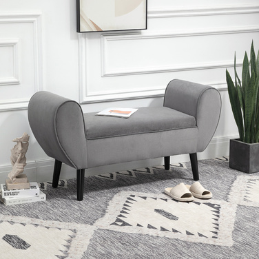 HOMCOM Bench Grey Modern Storage Chest Bench with Soft Polyester and Rubber Wood with Armrests 118x42x66cm for Entryway and Living Room