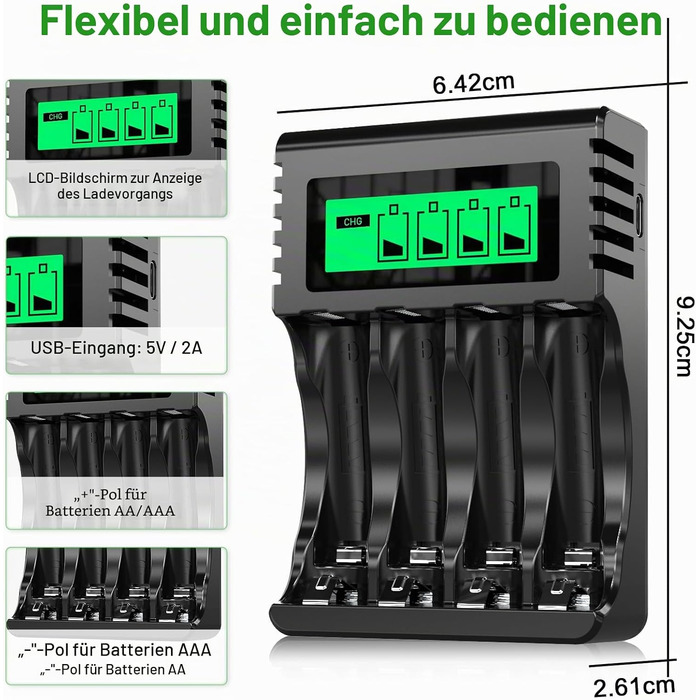 Акумулятори POWEROWL AA Ni-MH 2800mAh (8 шт) + Зарядний пристрій USB на 4 слоти