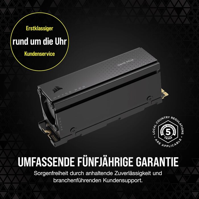 SSD Corsair MP700 PRO 2TB M.2 PCIe Gen5 x4 NVMe 2.0 - Швидкість до 11700 MB/s, TLC NAND, з кулером, чорний