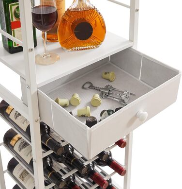IBUYKE Wine Rack, 4-Tier Freestanding Wine Rack with Glass Holder and Drawer, 16 Bottle Rack Countertop Wine Rack with Tabletop Storage, for Kitchen, Bar, Dining Room, White TMJ905W