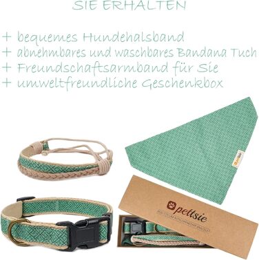 Нашийник для собак Pettsie з банданою та браслетом дружби, регульовані розміри S, M, L, знімний бандана, приваблива упаковка, для власників собак, зелений, L 45,7-66 см