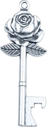 Aokbean 100 Pieces Wedding Key Bottle Opener Rose Shape Vintage Rustic Cake Accessories Suitable as a Gift for Guests with Thank You Card and Chain (Antique Silver)