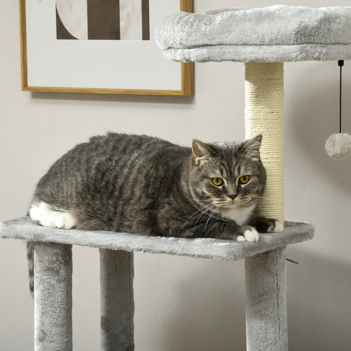PawHut Драбина для котів 1415 см, котячий комплекс з котячою печерею, іграшкою-м'ячиком, гамаком та 2 платформами, сизаль для любителів котів