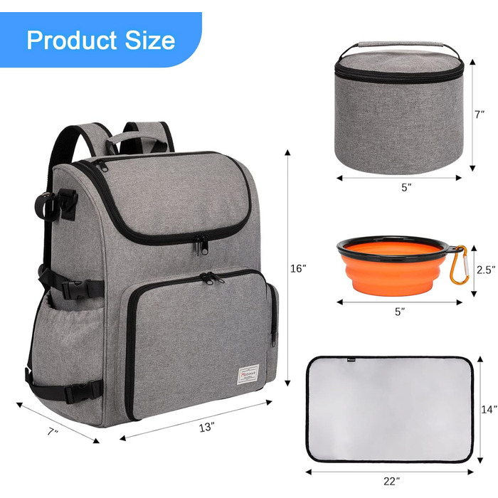 Чемодан для собак Modoker, сумка-переноска для тварин, схвалена авіакомпаніями, з органайзером, плечовим ременем, 2 контейнерами для корму та 2 складаними мисками (сірий)