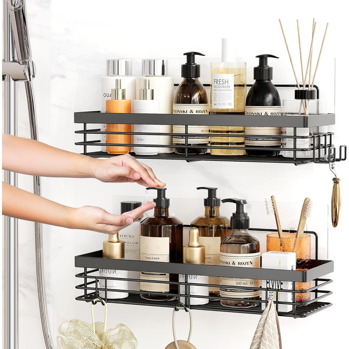 Набір душових корзинок Orimade з полицями та 5 гачками для ванної кімнати (3 шт., чорний)