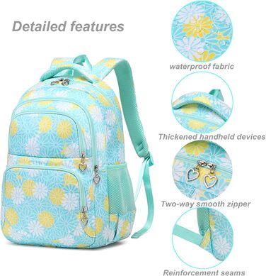 Шкільний рюкзак ZHIERNA для дівчаток-підлітків: набір з ланч-боксом та пеналом (зелений)