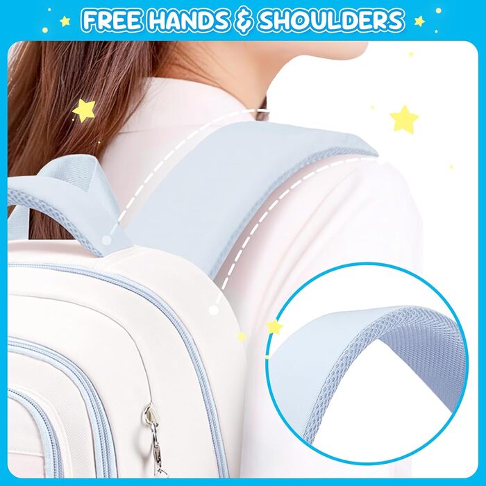 Дитячий рюкзак для школи 3-5 клас, великий рюкзак з помпоном та зірочками, легкий рюкзак-тележка для підлітків, блакитний